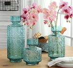 Green Flower Solid Glass Vase Set , Handmade Glass Vases For Weddings OEM